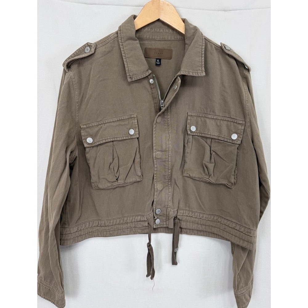 BLANKNYC Womens XL Olive Green Washed Canvas Cropped Utility Military Jacket